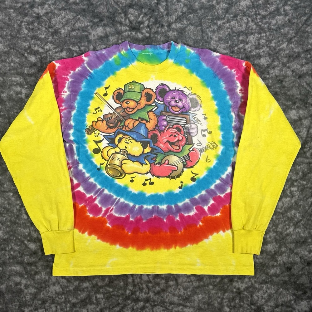 Grateful Dead Dancing Bears Tie Dye Long Sleeve TShirt Liquid Blue Big Jamboree